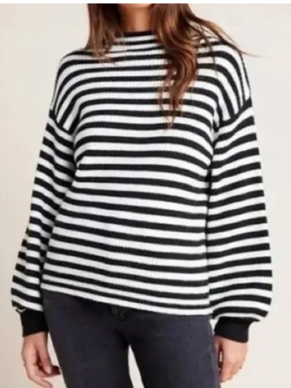 Anthropologie Black and White Striped Ribbed Knit Top